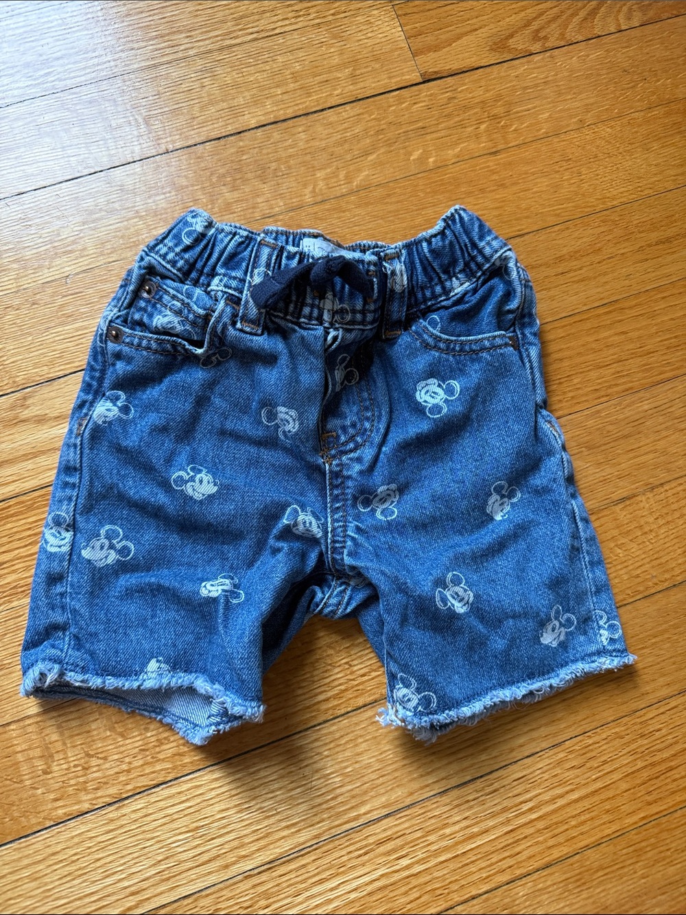 Kids Denim Shorts with Mickey Mouse Print - Blue